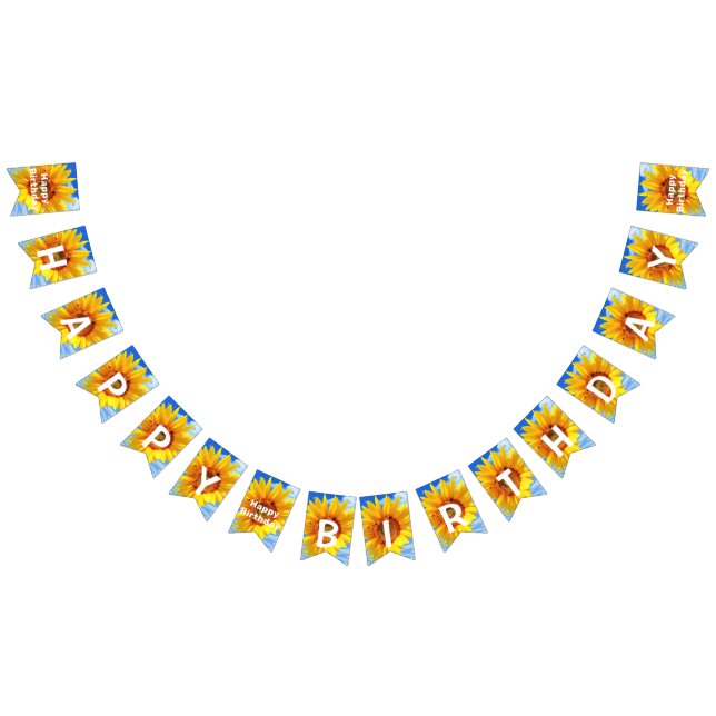 Lycklig Bitrhday - Solros och bin på Blå himmel Vimplar (Alla)