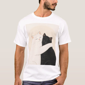Lycklig Black and White Cat Hug T Shirt