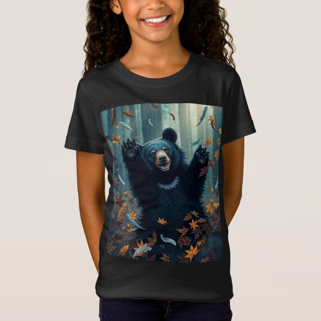 Lycklig Black Bear Tossing Löv T Shirt (Framsida)