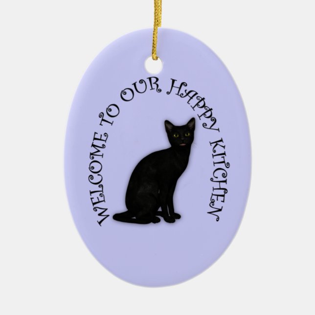 Lycklig Black Cat 2 Hanging Kitchen Ornament (Framsidan)