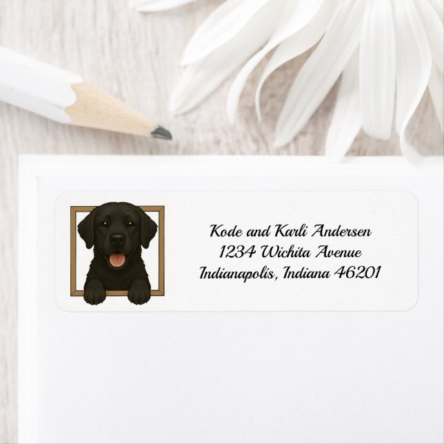 Lycklig Black Labrador Retriever Returadress Etikett (Insitu)