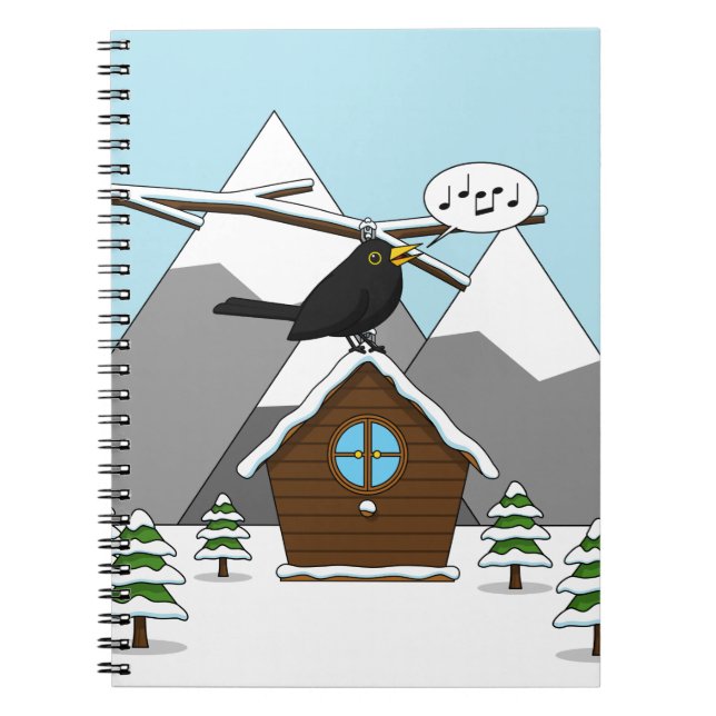 Lycklig Blackbird Singing in Winter Ligcape Anteckningsbok (Framsidan)