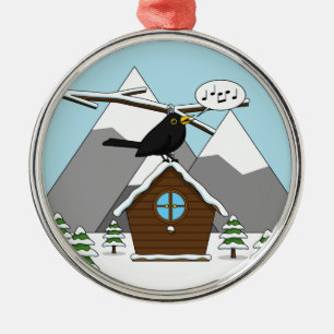 Lycklig Blackbird Singing in Winter Ligcape Julgransprydnad Metall
