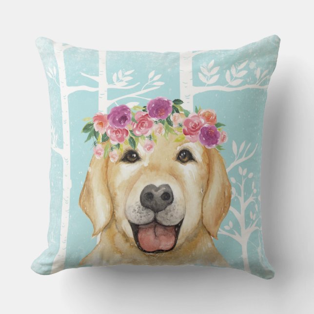 Lycklig-blomma djur i blåskog-Hund-uppfödning Kudde (Framsida)