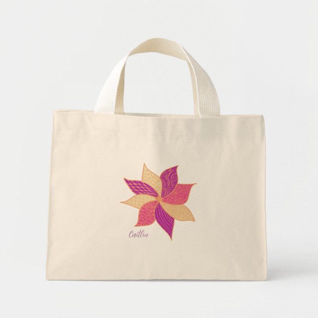 Lycklig-blomma tote-bag mini tygkasse (Framsidan)
