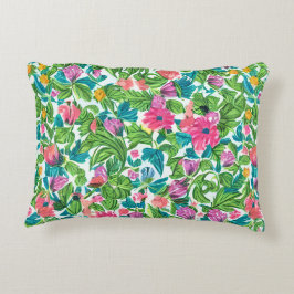 Lycklig-blommigten för trädgårdsgrönt och rosa prydnadskudde