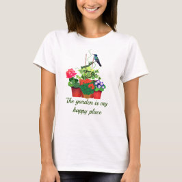 Lycklig /Blomsterträdgård med Hummingbird T Shirt