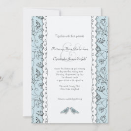 Lycklig Blue Birds Bröllop Doodle Trendig Budget Inbjudningar