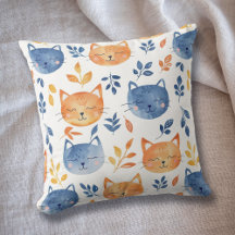 Lycklig Blue Orange Watercolor Cat Ansikte