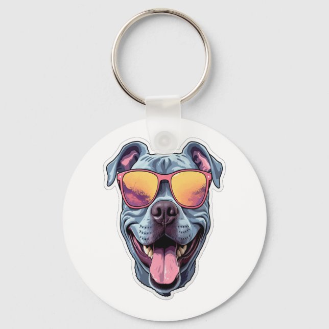 Lycklig Blue Pitbull War Sunglass Nyckelring (Framsida)