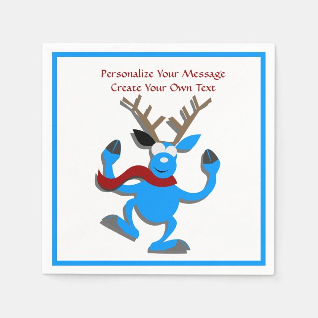 Lycklig Blue Reindeer Jul Personalize Pappersservett (Framsidan)