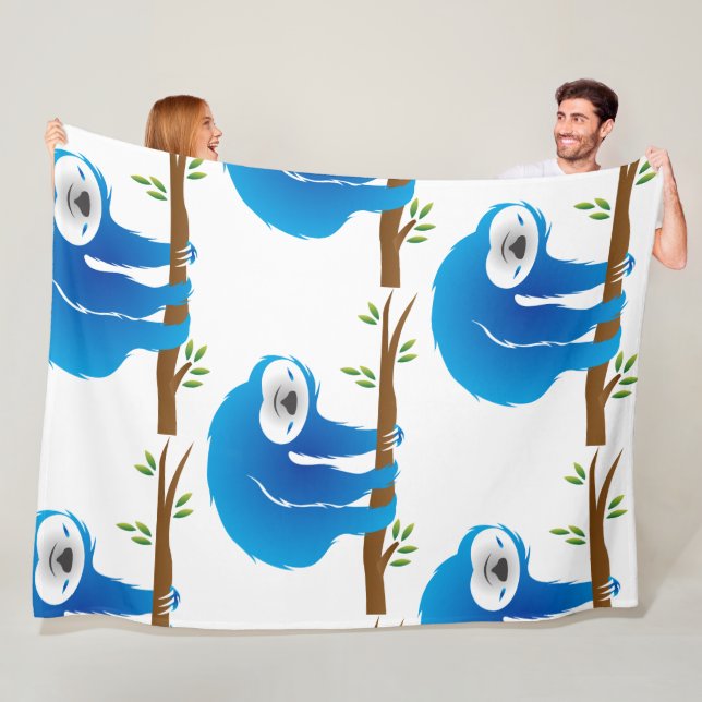 Lycklig Blue Sloth klättring Träd Fleece Blanket (På plats)