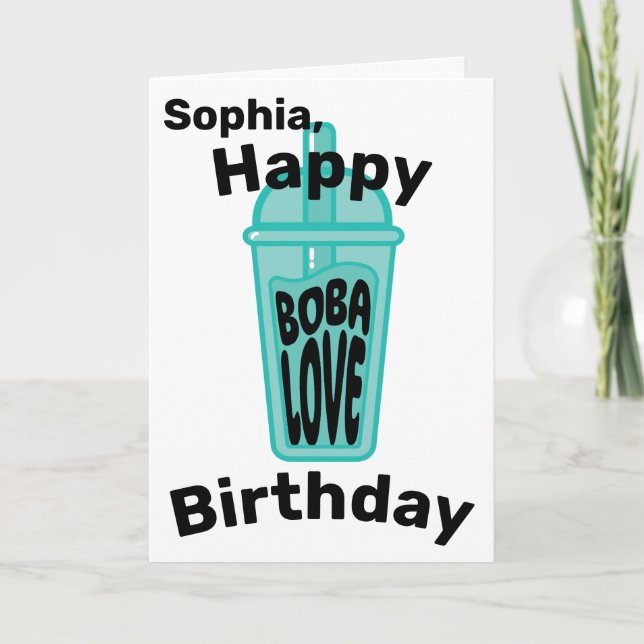 Lycklig Boba Kärlek Birthday Funny Teal Boba Tea Kort (Framsida)