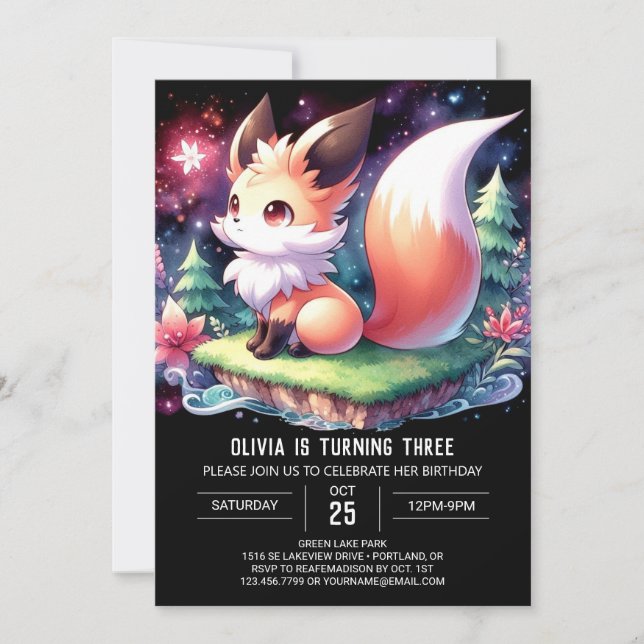 Lycklig Boho Fox Birthday digital Inbjudningar (Framsida)