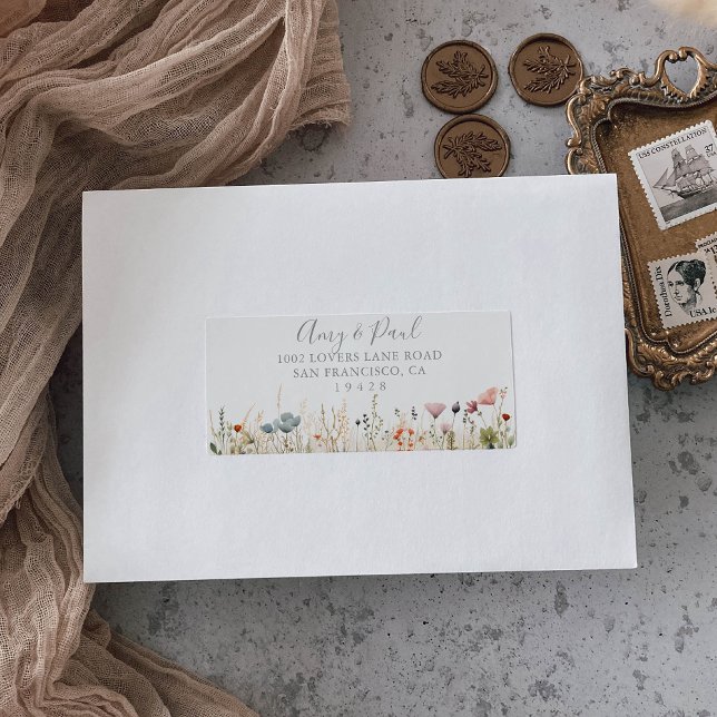 Lycklig Boho Vildblomma Bröllop RSVP-adress Adressetikett (Skapare uppladdad)