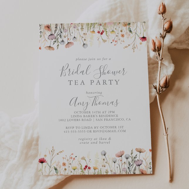 Lycklig Boho Vildblomma Bröllopsdusch Te Party Inbjudningar (Skapare uppladdad)