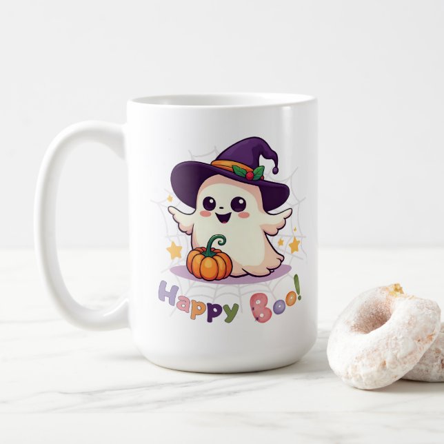 Lycklig Boo Cute Ghost Kaffemugg (Med munk)