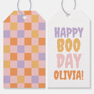 Lycklig Boo Day Checkered Halloween Presentetikett