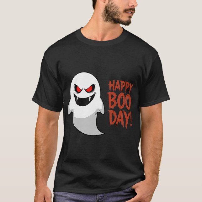 Lycklig Boo-Day Funny Halloween Ghost T Shirt (Framsida)