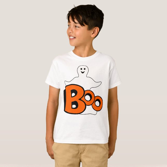 Lycklig Boo Ghost Tee Shirt (Hel framsida)