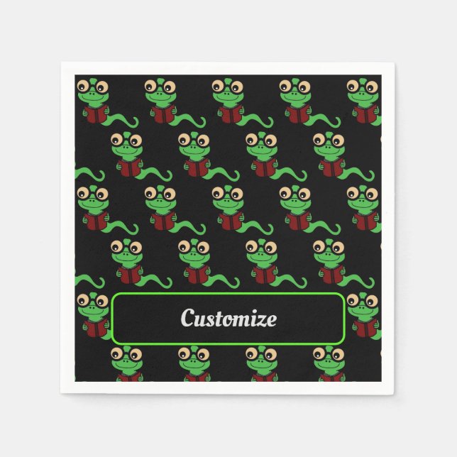 Lycklig Bookworm Black Pappersservett (Framsidan)