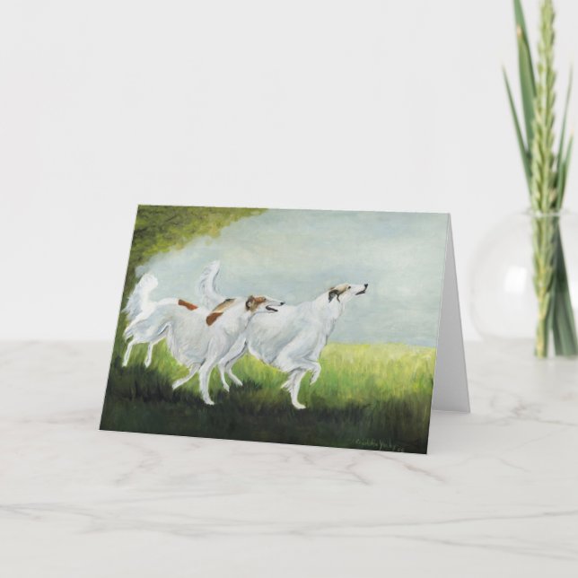 "Lycklig Borzois" Hund Reproduction Greeting Card Kort (Framsida)