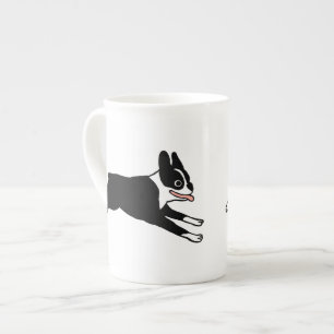 Lycklig Boston Terrier Running   Cute Tecknad hund Benporslin Mugg