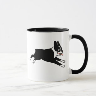 Lycklig Boston Terrier Running   Cute Tecknad hund Mugg