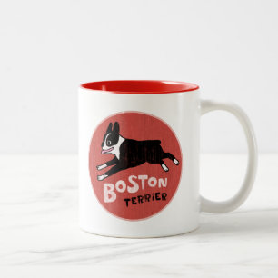 Lycklig Boston Terrier Running   Cute Tecknad hund Två-Tonad Mugg