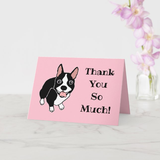 Lycklig Boston Terrier Tack So Much Hälsning Kort (Orkide)