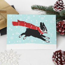 Lycklig Boston Terrier Winter Snö jul