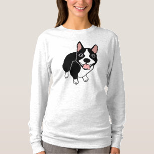 Lycklig Boston Terrierkvinna T-tröja för långä T Shirt