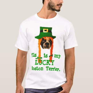 LYCKLIG Boston TerrierSts Patrick utslagsplats för Tee Shirt