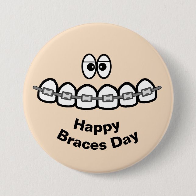 Lycklig Braces Day Button eller Orthodontist Namn  Knapp (Framsida)