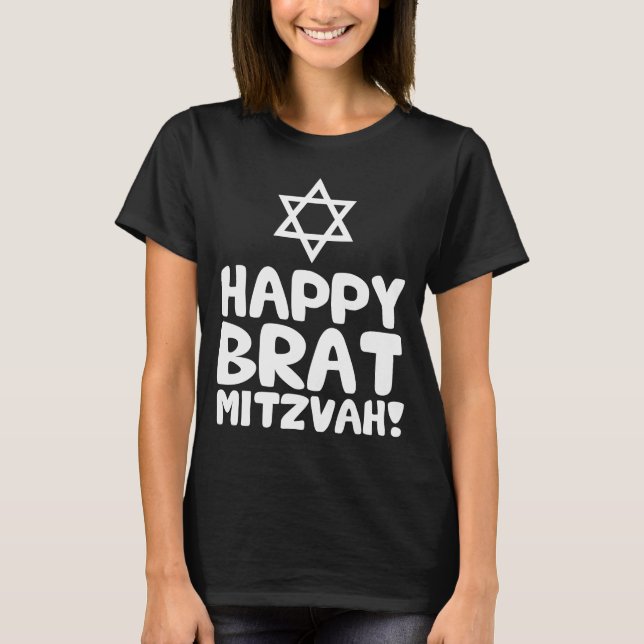 Lycklig Brat Mitzvah (Pub/Bat mitzvah) Tee Shirt (Framsida)