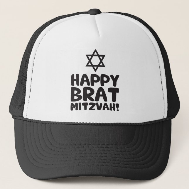 Lycklig Brat Mitzvah (Pub/Bat mitzvah) Truckerkeps (Framsida)