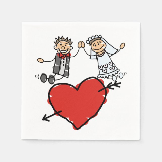 Lycklig Bride Groom High Fem Heart Pappersservett (Framsidan)