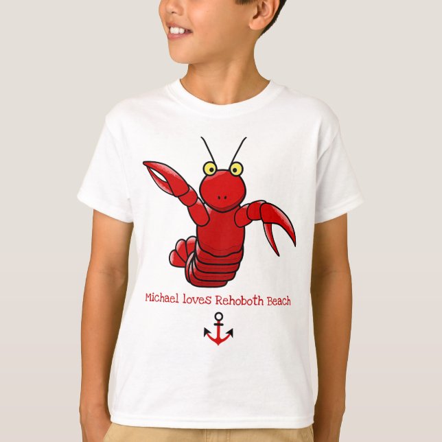 Lycklig Bright Red Lobster I Kärlek Rehoeach Beach T Shirt (Framsida)