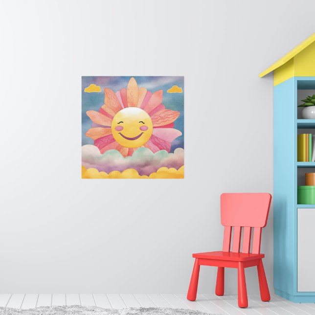 Lycklig, Bright Sol i Clouds Nursery Poster (Barnkammare 1)