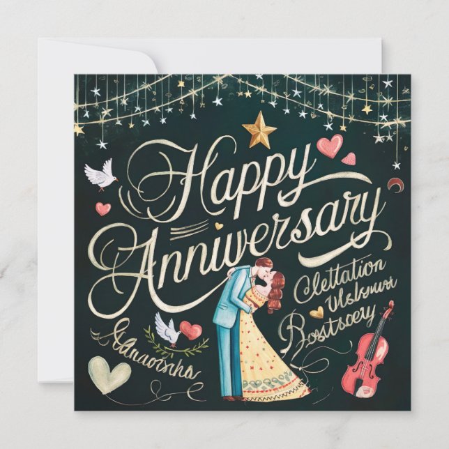 Lycklig Bröllop-årsdag, Elegant Julkort (Framsida)