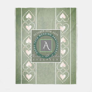 "Lycklig Bröllop-årsdag"Grått Monogram w/hearts Fleecefilt