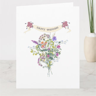 Lycklig Bröllop Elegant Blommigt Bouquet Kort