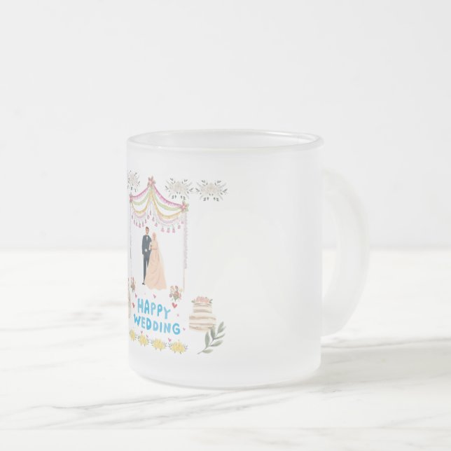 Lycklig Bröllops Frostad Glas Kaffe Mugg – Romanti (Framsida höger)