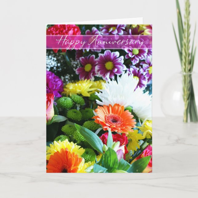 Lycklig bröllopsdagbukett av blommakortet kort (Framsida)