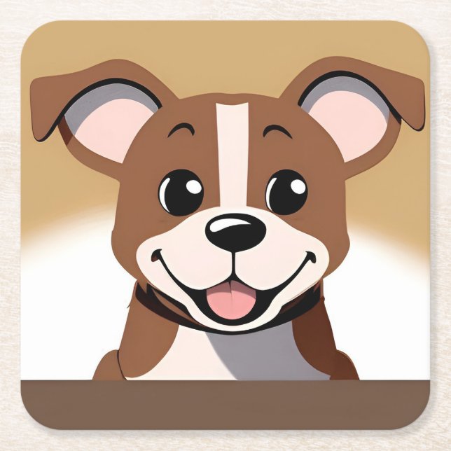 Lycklig Brown Puppy Hund Smilda något Underlägg Papper Kvadrat (Framsidan)