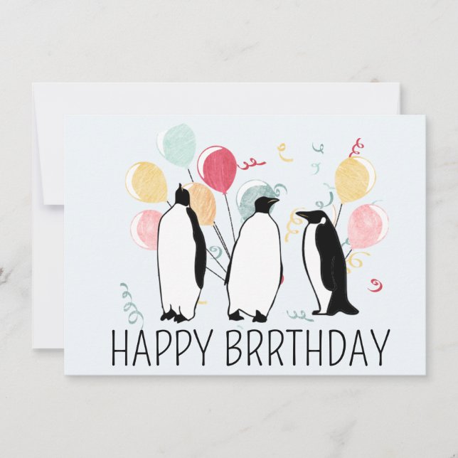 Lycklig BRRthday Penguin Winter Birthday Balloons Kort (Framsida)