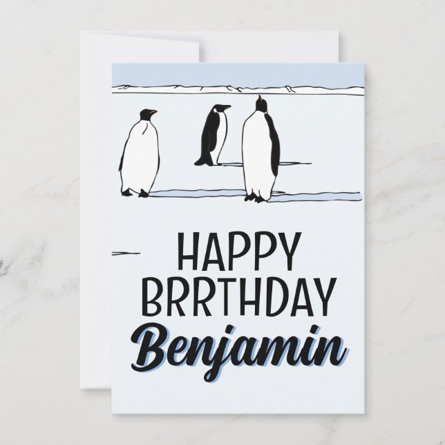Lycklig BRRthday Penguin Winter Birthday Coola Nam Kort (Framsida)