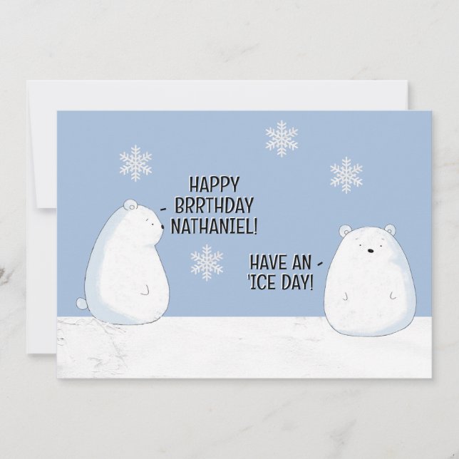 Lycklig BRRthday Polar Bear Winter Birthday Namn Kort (Framsida)