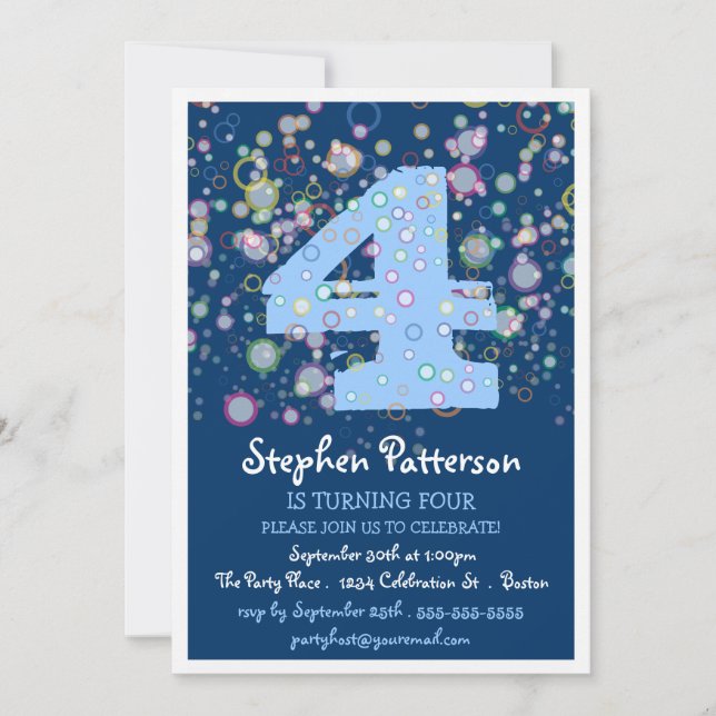 Lycklig bubblar! Färgrikt numrera Inbjudningar (Framsida)