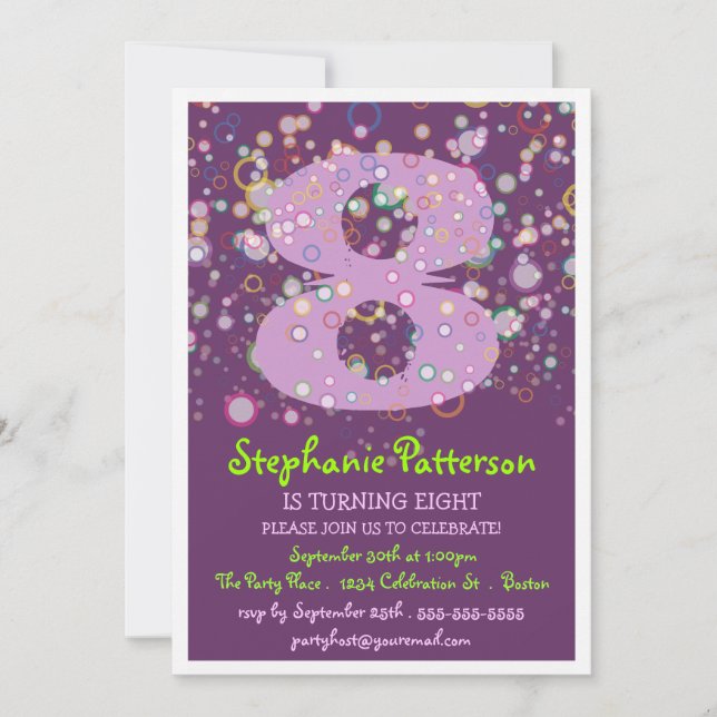 Lycklig Bubblar! Födelsedagsfest med färgat nummer Inbjudningar (Framsida)